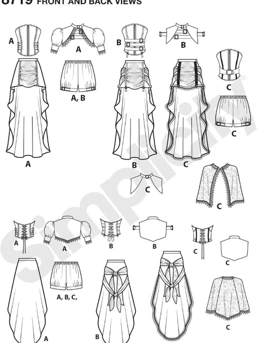 Steampunk Costume Sewing Pattern 6-14 Corset Bustle Skirt Shrug, Simplicity 8719 - Picture 5 of 7